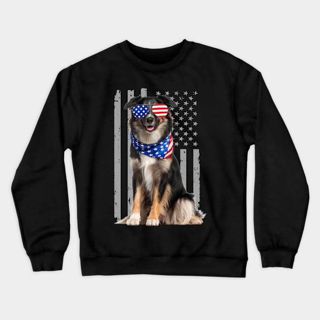 Energetic Aussies Dog American Flag, Stylish Statement Tee Collection Crewneck Sweatshirt by Mushroom Time